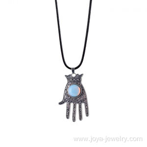 Opal Silver Alloy Hamsa Hand Fatima Pendant